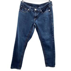 Seven7 Dark Blue Washed Embroidered Skinny Jeans 5-Pockets Women's Size 14